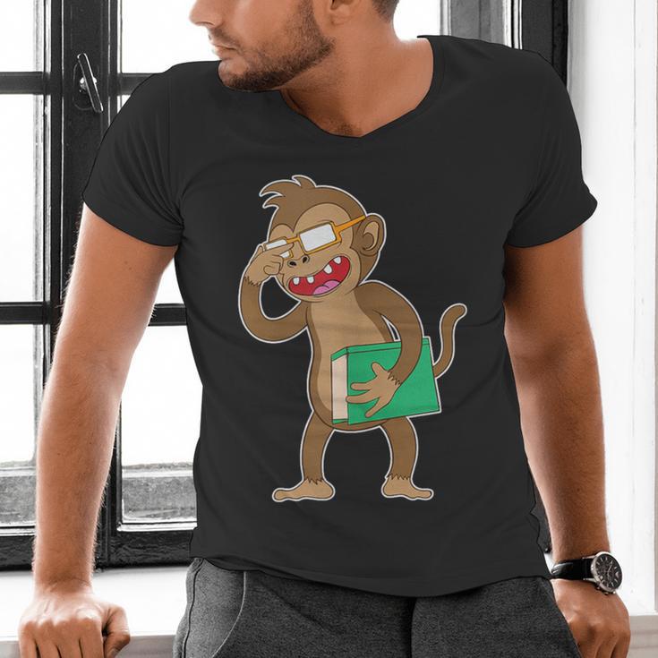 Monkey With a Book Men's V-Neck T-Shirt