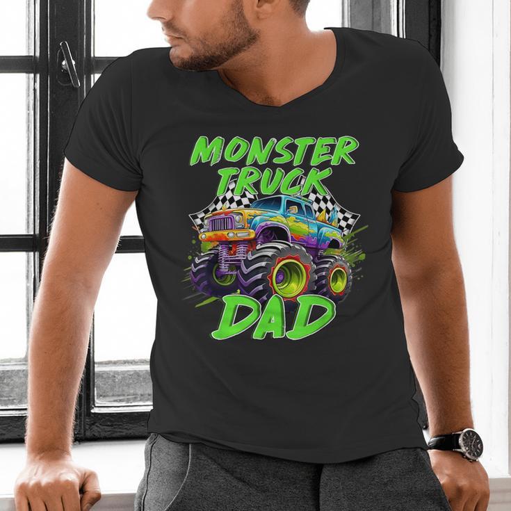 Monster Truck Dad Family Matching Birthday Party Fathers Day Men's V-Neck T-Shirt