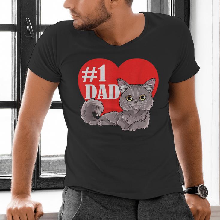 Nebelung Cat 1 Dad Father's Day Daddy Heart Decor For Men Women Kids Men's V-Neck T-Shirt