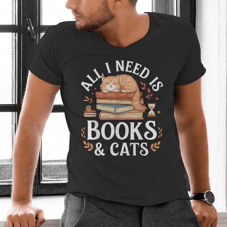 All I Need Is Books And Cats Reading Men's V-Neck T-Shirt All I Need Is Books And Cats Reading Men's V-Neck T-Shirt