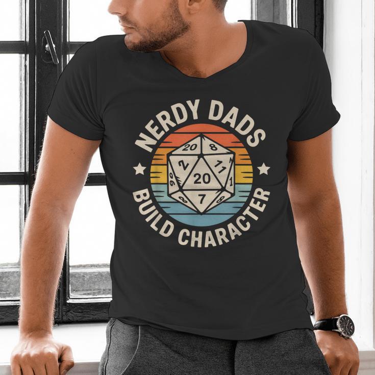 Nerdy Dads Build Character RPG Gaming Father's Day For Dad Men's V-Neck T-Shirt