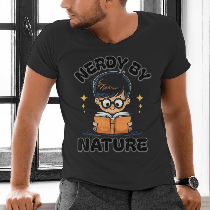 Nerdy By Nature Chibi Cute Book Lover Men's V-Neck T-Shirt Nerdy By Nature Chibi Cute Book Lover Men's V-Neck T-Shirt