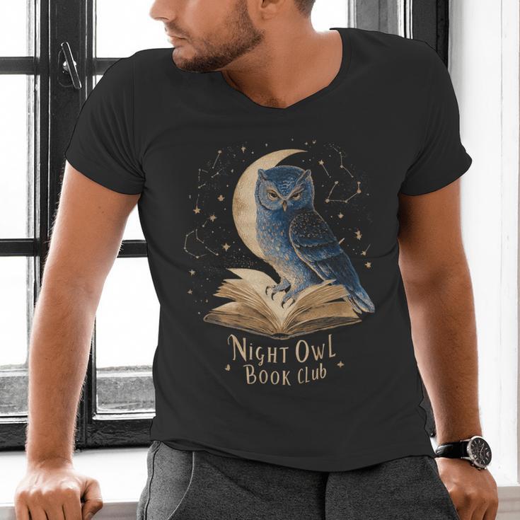 Night Owl Book Club Crescent Moon Late Night Reading Men's V-Neck T-Shirt