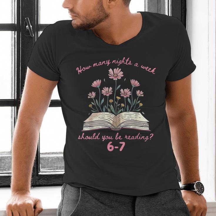How Many Nights Reading 67 Meme Floral Book Lover Teacher Men's V-Neck T-Shirt How Many Nights Reading 67 Meme Floral Book Lover Teacher Men's V-Neck T-Shirt