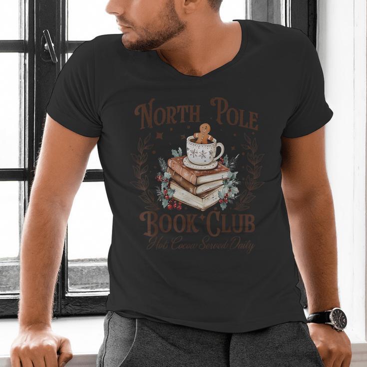 North Pole Book Club Hot Cocoa Served Daily Librarian Xmas Men's V-Neck T-Shirt North Pole Book Club Hot Cocoa Served Daily Librarian Xmas Men's V-Neck T-Shirt