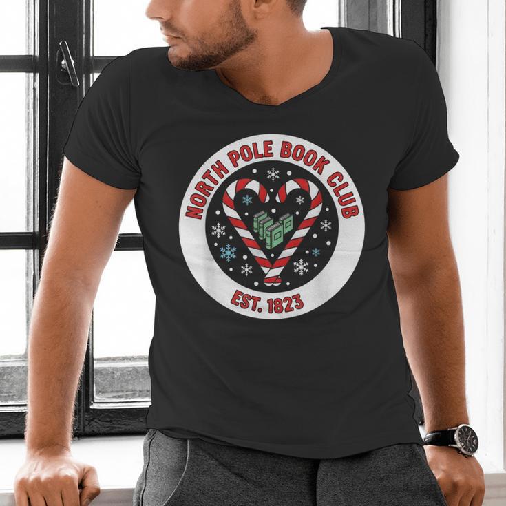North Pole Book Club Shirt Candy Cane Christmas Men's V-Neck T-Shirt