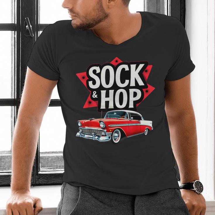 Nostalgia 1950s Sock Hop Dance Men's V-Neck T-Shirt Nostalgia 1950s Sock Hop Dance Men's V-Neck T-Shirt