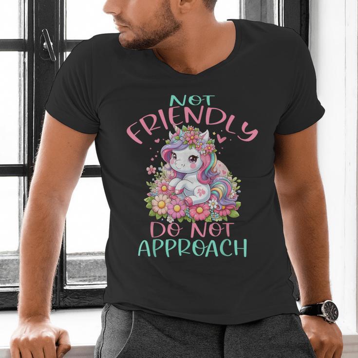 Not Friendly Do Not Approach Women & Girls Unicorn Cute Introvert & Humor Lovers For Women V-Neck Classic Fit Modern Short Sleeve Men's V-Neck T-Shirt