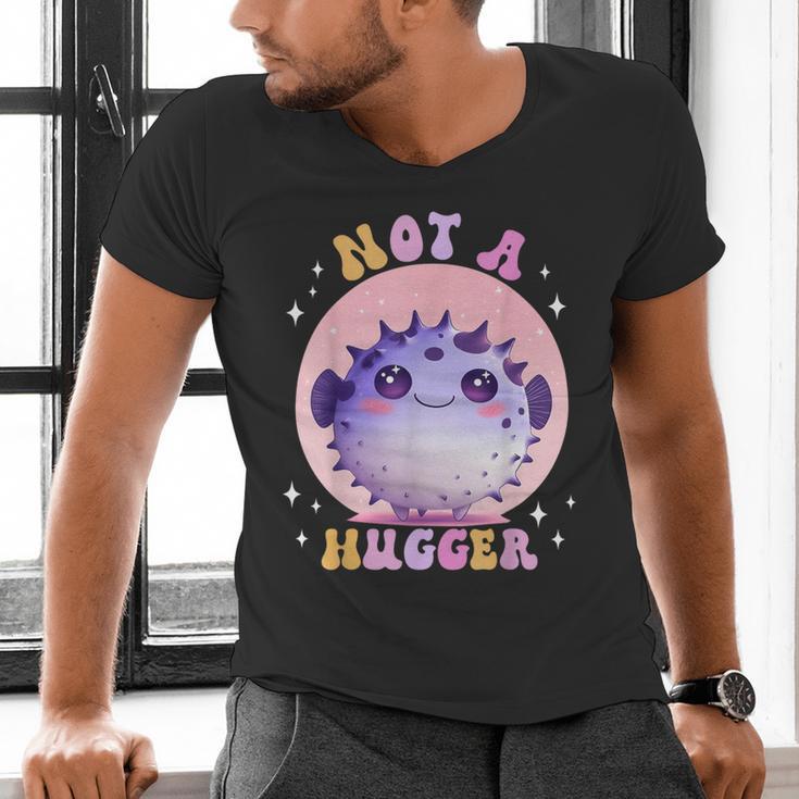 Not a Hugger Cute Pufferfish Autism Awareness Introverts Men's V-Neck T-Shirt