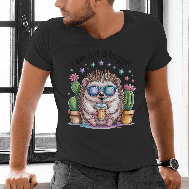 I Am Not a Hugger Introvert Hedgehog With Cactus Men's V-Neck T-Shirt I Am Not a Hugger Introvert Hedgehog With Cactus Men's V-Neck T-Shirt
