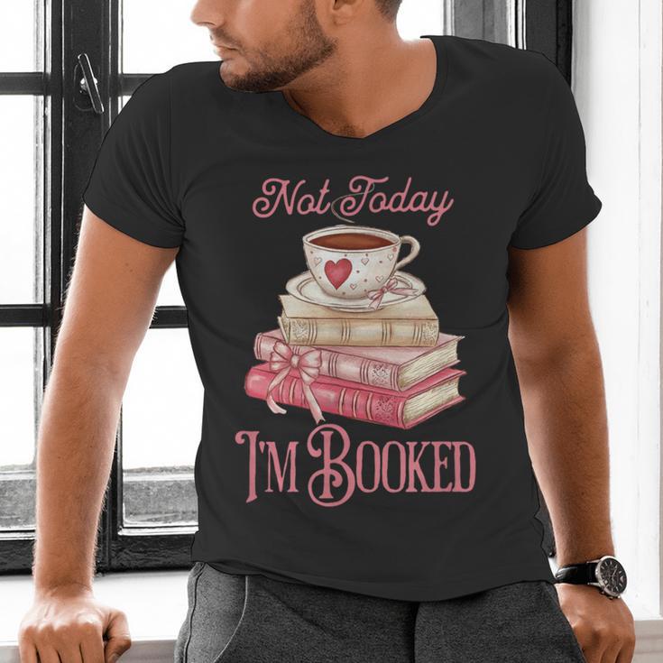 Not Today I'm Booked Book Lover Book Stack Coquette Bow Men's V-Neck T-Shirt