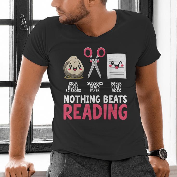 Nothing Beats Reading Rock Paper Scissors Book Lover Library Men's V-Neck T-Shirt