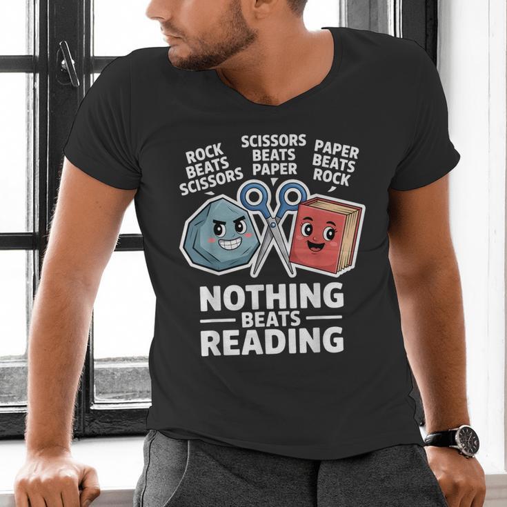 Nothing Beats Reading Rock Paper Scissors Book Lover Men's V-Neck T-Shirt