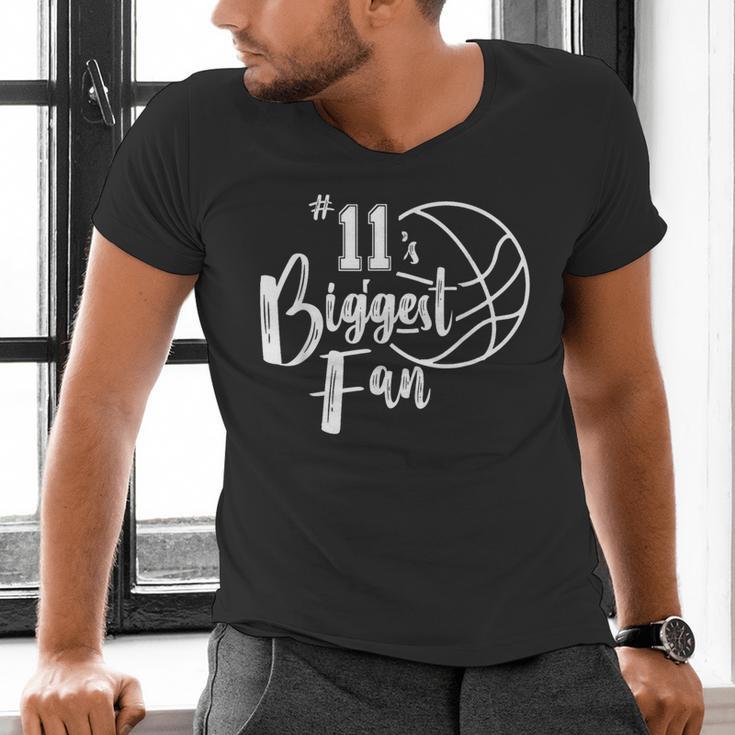 Number 11's Biggest Fan Shirt Basketball Player Mom Dad Men's V-Neck T-Shirt