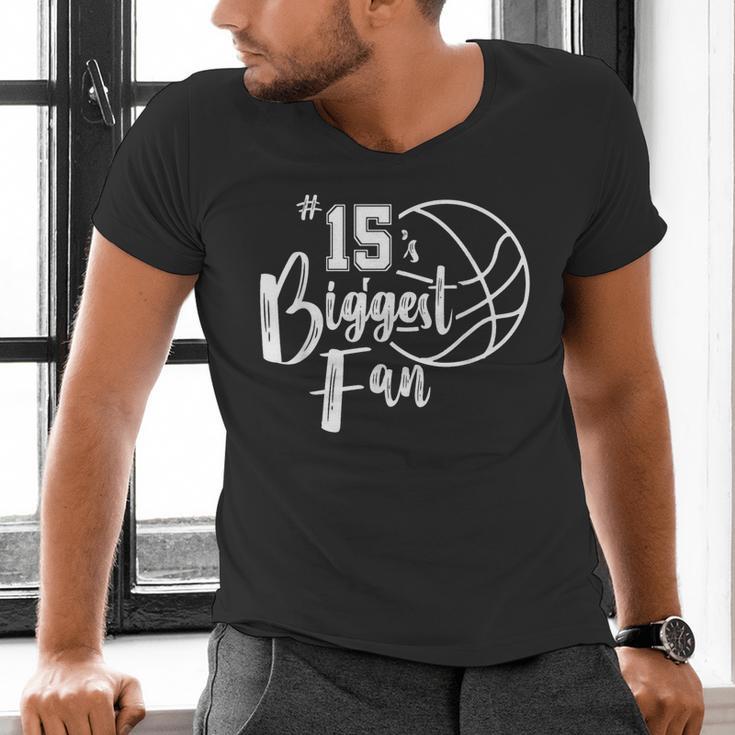 Number 15's Biggest Fan Shirt Basketball Player Mom Dad Men's V-Neck T-Shirt