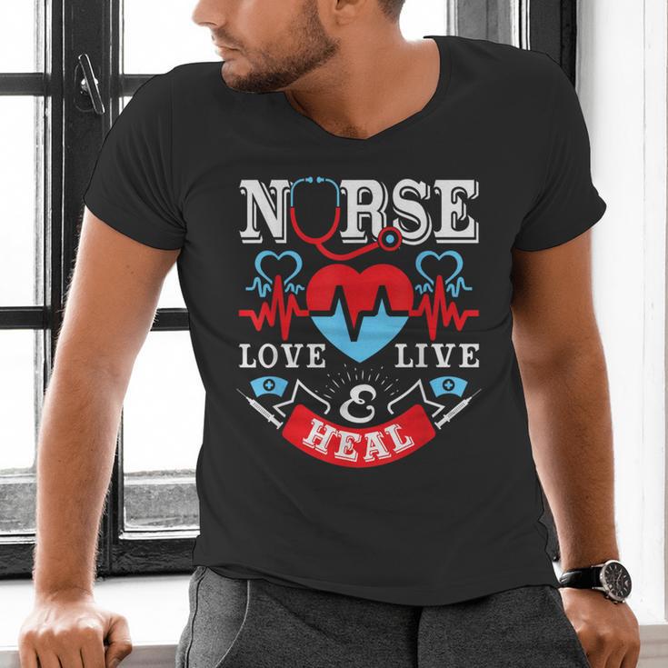 Nurse Live Love Heal Graduation Appreciation Valentines Day Men's V-Neck T-Shirt