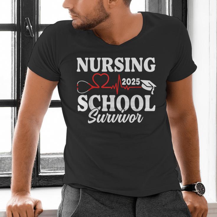 Nursing School Survivor 2025 RN ER Graduation Nurse Grad Men's V-Neck T-Shirt