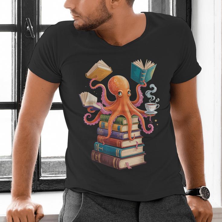 Octopus Book Reading Book Reader Ocean Octopus Men's V-Neck T-Shirt