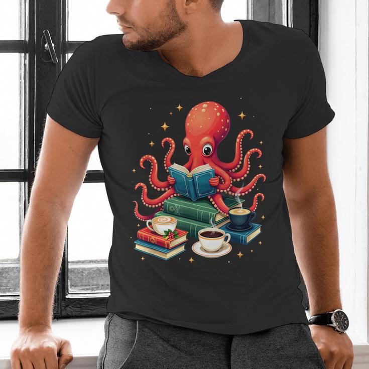 Octopus Reading Books Tea Coffee Men's V-Neck T-Shirt