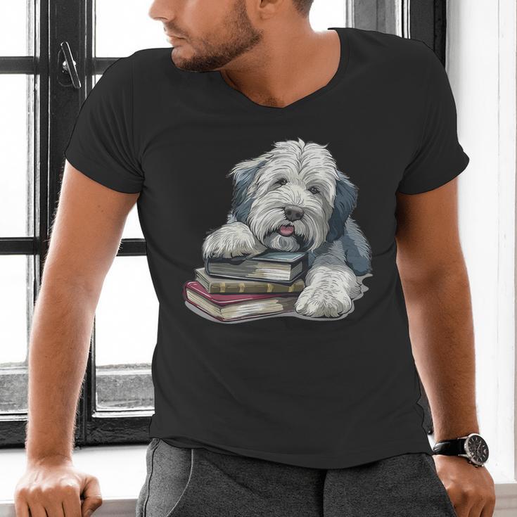 Old English Sheepdog Books Reading Dog Breed Graphic Men's V-Neck T-Shirt