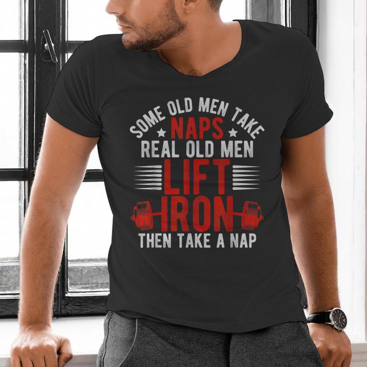 Old Men Gag Workout Gym Fitness Exercise Weightlifting Dad Men's V-Neck T-Shirt Old Men Gag Workout Gym Fitness Exercise Weightlifting Dad Men's V-Neck T-Shirt