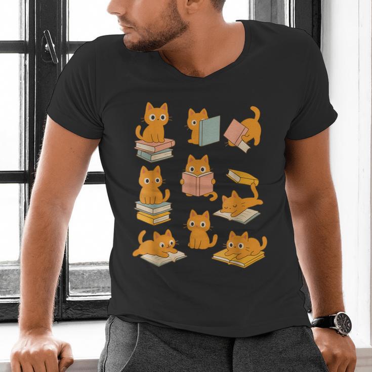 Orange Cats Reading Books Cat Lover Men's V-Neck T-Shirt