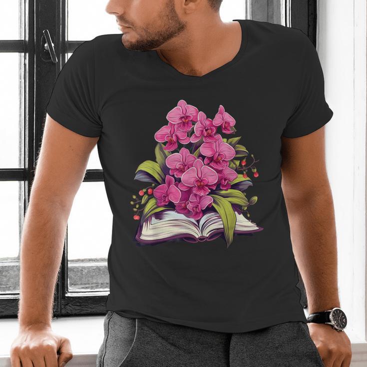 Orchids Flowers Book Floral Men's V-Neck T-Shirt