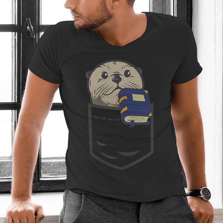 Otter Cute Read Reading Book Librarian Across America Kids Men's V-Neck T-Shirt
