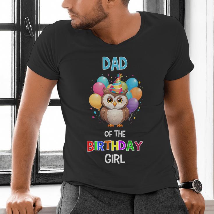 Owl Dad Birthday Party Dad Of The Birthday Girl Owl Men's V-Neck T-Shirt