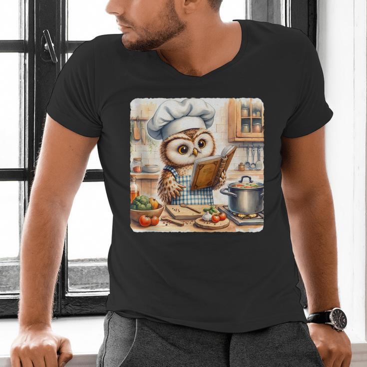 Owl Learning To Cook With Cookbook Chef Apron Stove Cooking Men's V-Neck T-Shirt Owl Learning To Cook With Cookbook Chef Apron Stove Cooking Men's V-Neck T-Shirt