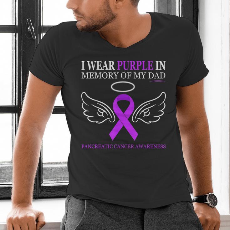 Pancreatic Cancer I Wear Purple In Memory Of My Dad Men's V-Neck T-Shirt