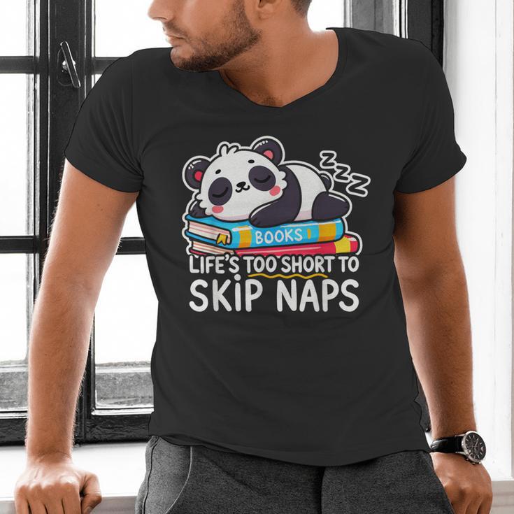 Panda Napping On Books Life’s Too Short To Skip Naps Men's V-Neck T-Shirt