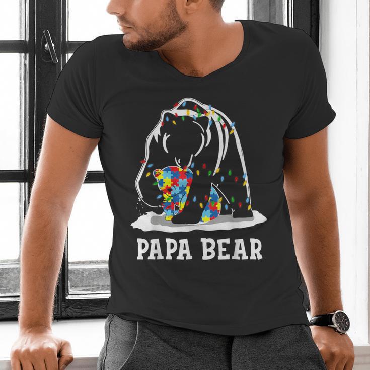 Papa Bear Autism Awareness Autism Matching Family Dad Men's V-Neck T-Shirt