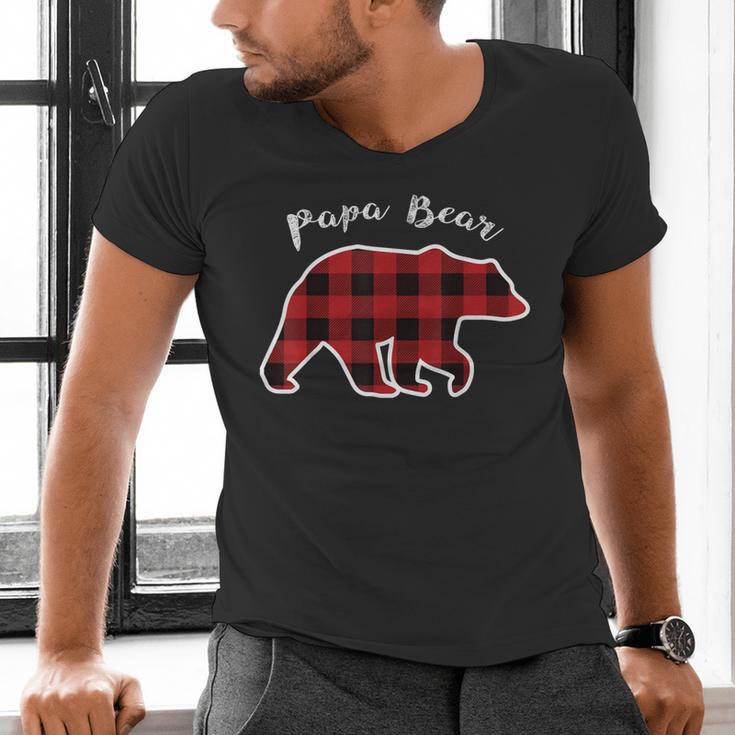 PAPA Bear Men Red Plaid Christmas Pajama Family Dad Small Men's V-Neck T-Shirt