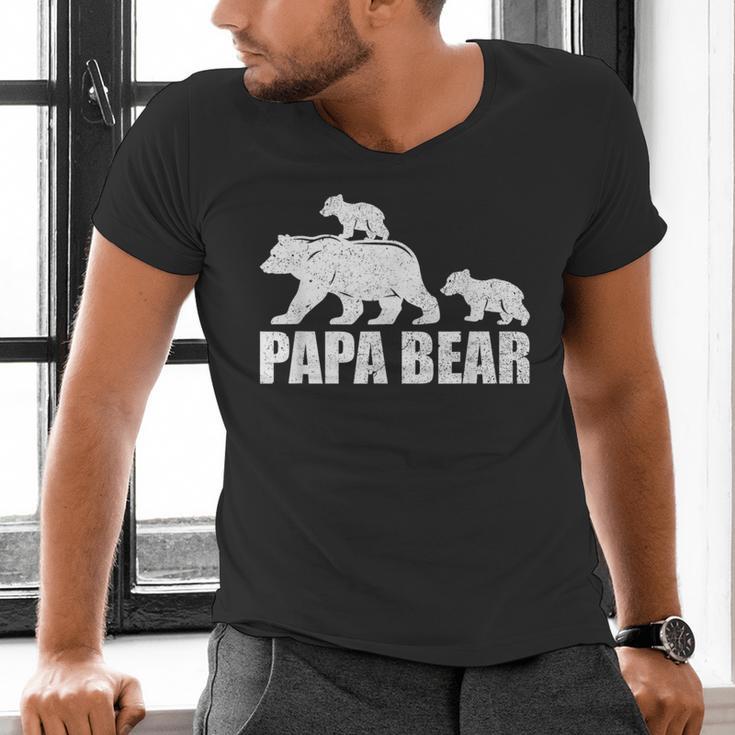 Papa Bear Two Cubs Shirt Daddy Bear Twin Tshirt Papa 2 Kids Men's V-Neck T-Shirt