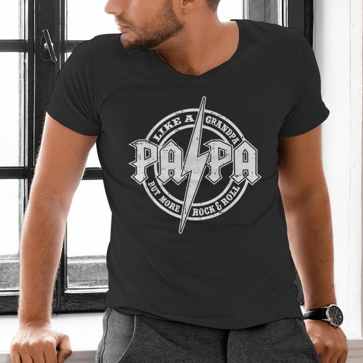 Papa Like A Grandpa Fathers Day Rocker Dad Rock Music Men Men's V-Neck T-Shirt