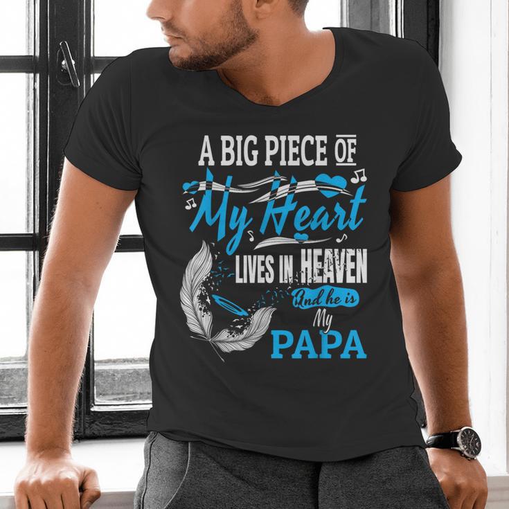 My Papa Lives In Heaven Shirt Memorial Day Papa Dad Grandpa Men's V-Neck T-Shirt