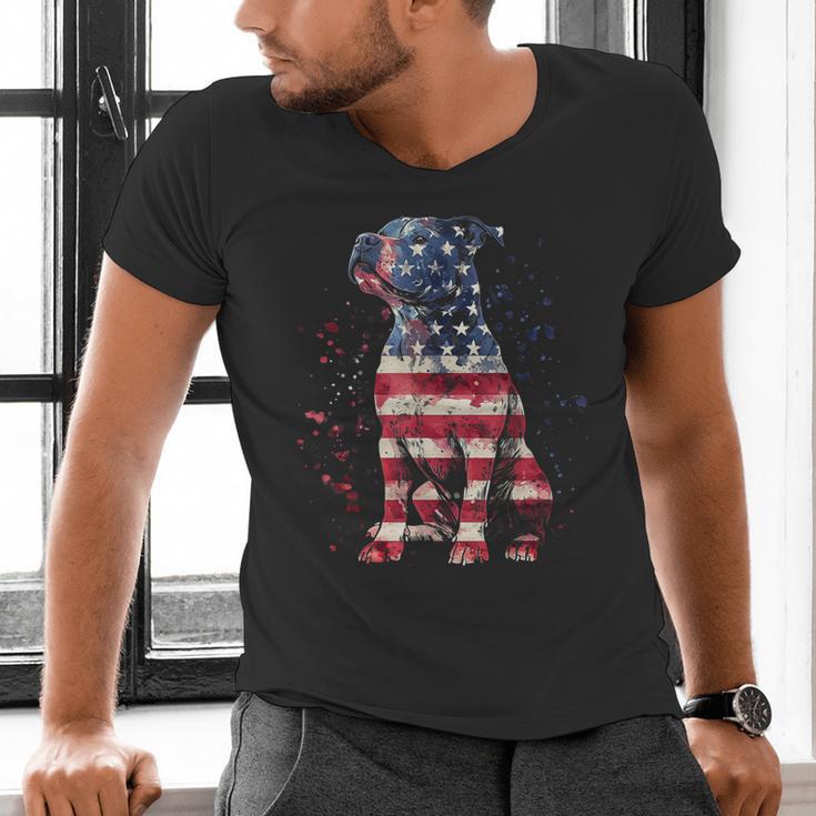 Patriotic Pitbull American Flag 4th Of July Dog Pitbull Dad Men's V-Neck T-Shirt
