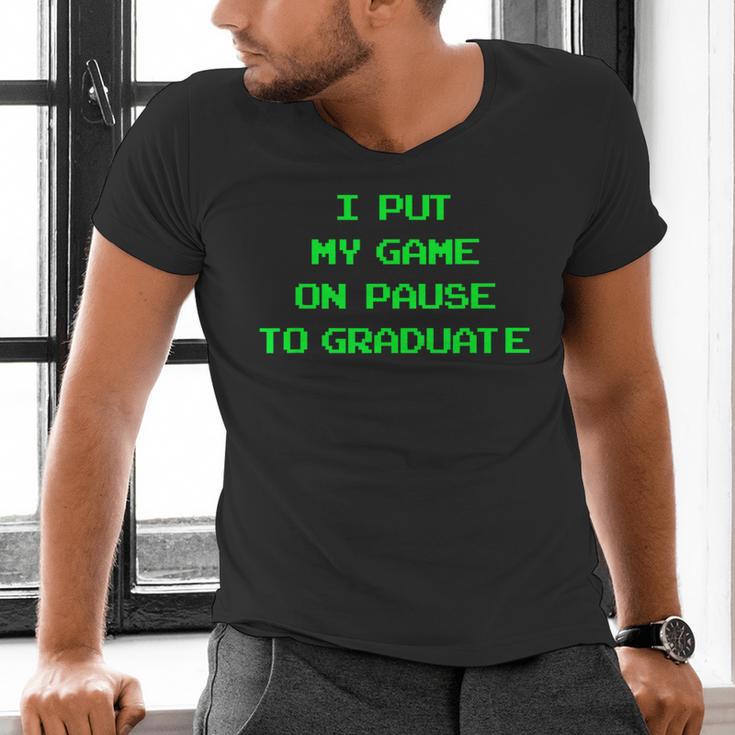 I Paused My Game To Graduate School Graduation Gamer Men's V-Neck T-Shirt