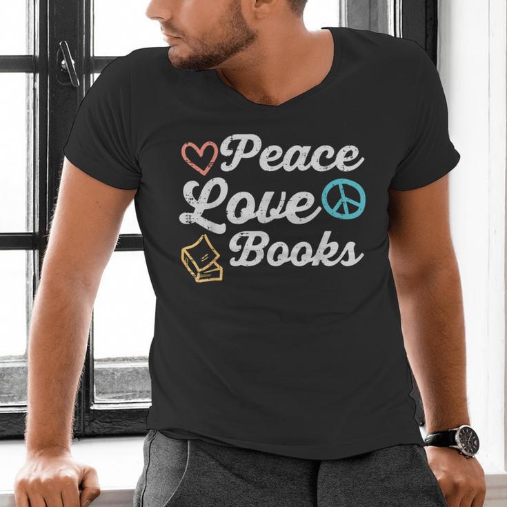 Peace Love Books Read Book Reading Librarian Across America Men's V-Neck T-Shirt