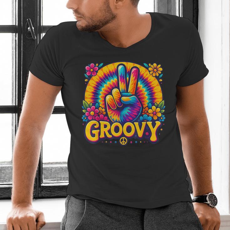 Peace Sign Groovy Vibes Costume Nostalgia Tie Dye Fashion Men's V-Neck T-Shirt