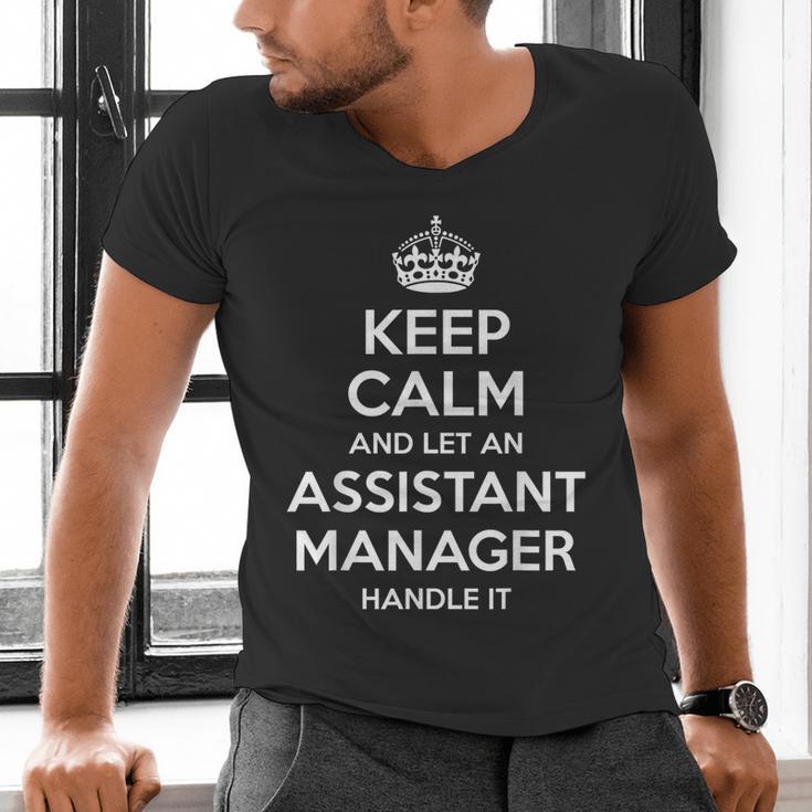 Personalized Keep Calm Graduation Christmas Team Assistant Manager Job Title Profession Birthday Men's V-Neck T-Shirt