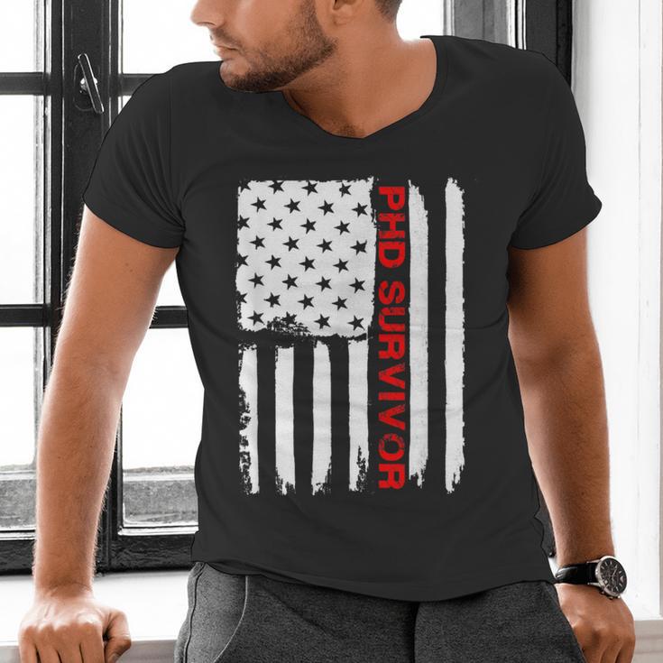 PhD Survivor Graduation American Flag Shirt Degree Tee Women Kids Men Men's V-Neck T-Shirt