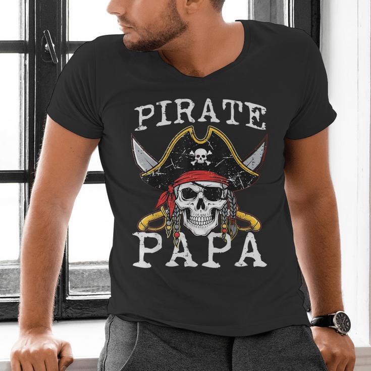 Pirate Papa Skull Family Matching Costume Dad Grandpa Men Men's V-Neck T-Shirt