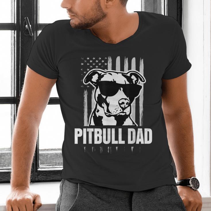Pitbull Dad Men Pitbull Lover For Dog Dad American Flag Men's V-Neck T-Shirt Pitbull Dad Men Pitbull Lover For Dog Dad American Flag Men's V-Neck T-Shirt