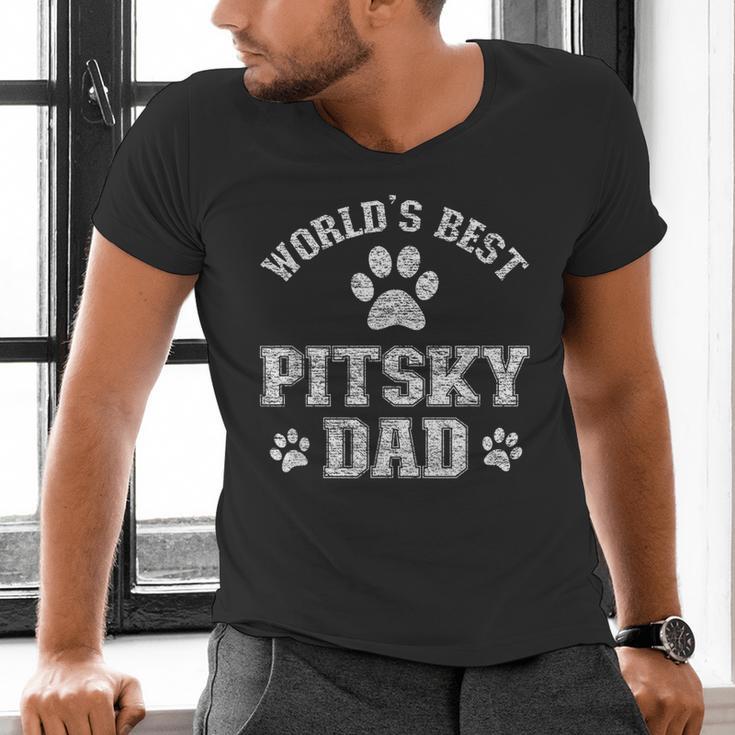 Pitsky Dog Dad World's Best Pitsky Daddy Men Women Girls Kids Men's V-Neck T-Shirt