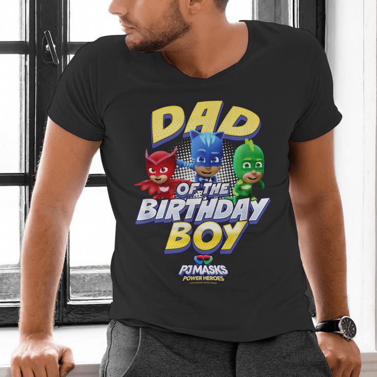 PJ Masks Group Shot Dad Of The Birthday Boy Logo Men's V-Neck T-Shirt