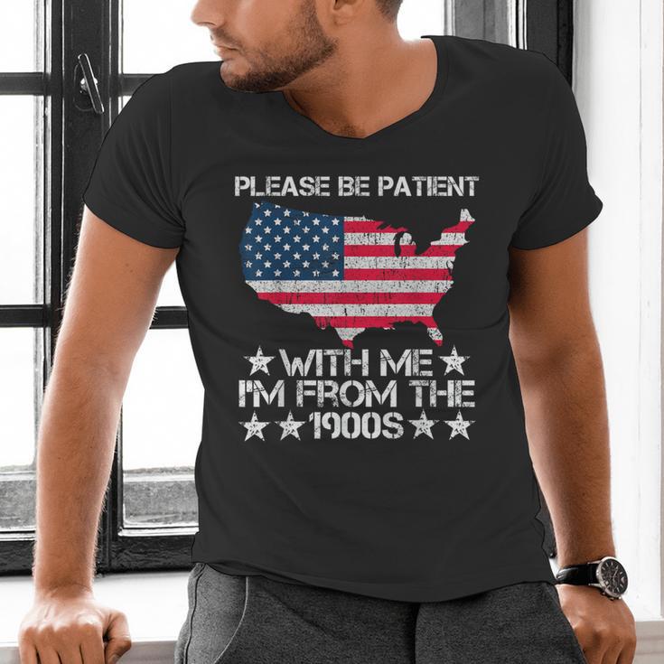 Please Be Patient With Me I'm From The 1900s American Flag Men's V-Neck T-Shirt