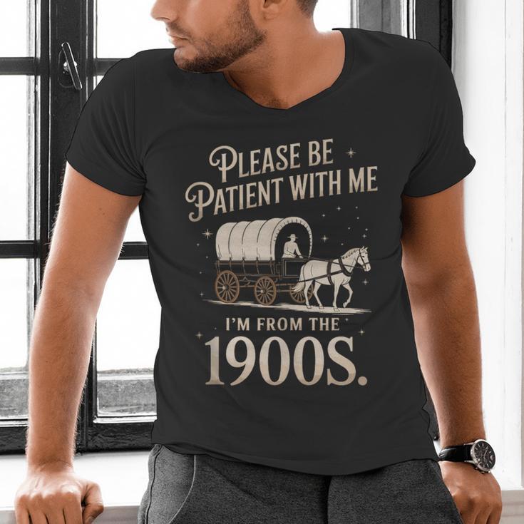 Please Be Patient With Me I'm From The 1900s Retro Western Men's V-Neck T-Shirt Please Be Patient With Me I'm From The 1900s Retro Western Men's V-Neck T-Shirt