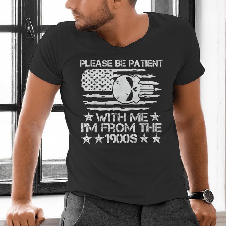 Please Be Patient With Me I'm From The 1900s USA Flag Skull Men's V-Neck T-Shirt Please Be Patient With Me I'm From The 1900s USA Flag Skull Men's V-Neck T-Shirt